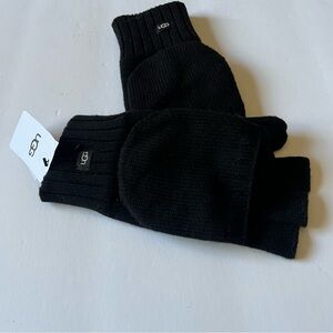 UGG MENS FLIP CONVERTIBLE MITTENS FINGERLESS GLOVES BLACK SIZE L/XL NWT
